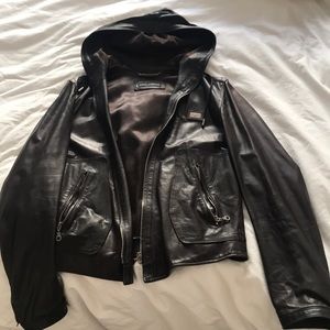 Chocolate Leather Dolce & Gabanna Hooded Jacket